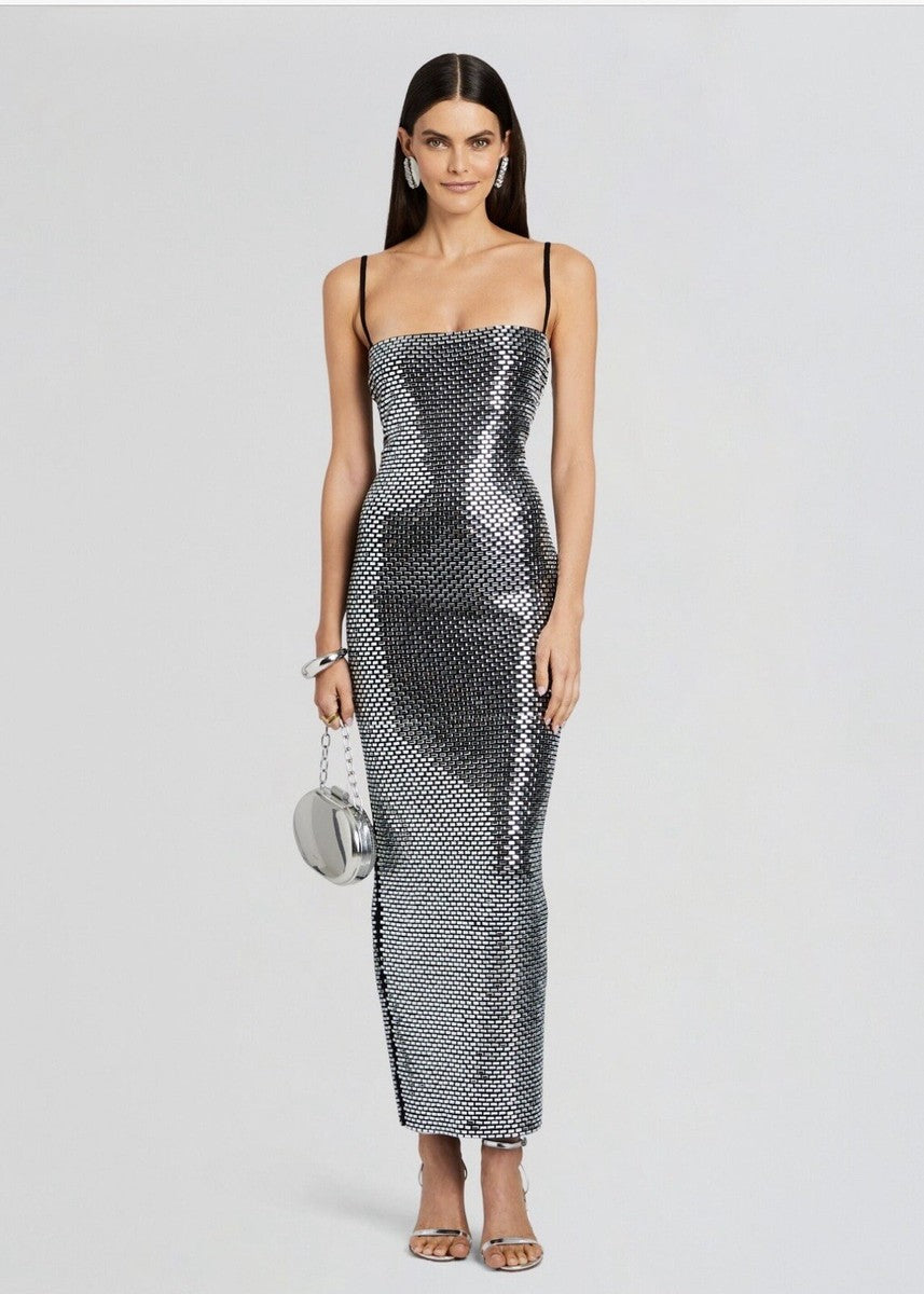 retrofete silver dress Silver Retrofete Gown – Quad Marketplace