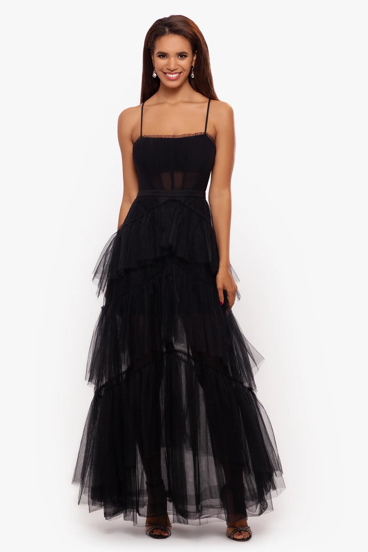 betsy and adam corset dress Betsy & Adam Off the Shoulder Corset Long Dress A27896